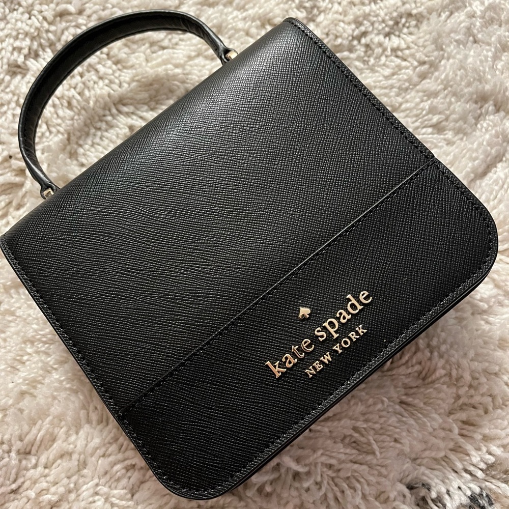 NWOT Kate Spade Staci Square Black Top Handle Crossbody Purse